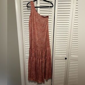 RYEGRASS One Shoulder Long Maxi Dress Ruffle Fit &‎ Flare Shell Size 8 Coral